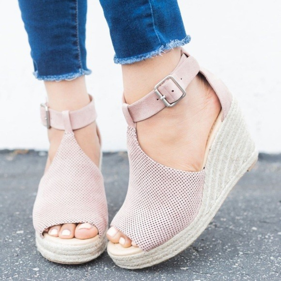 Shoes - Starling Dusty Mauve Woven Espadrille Wedges
